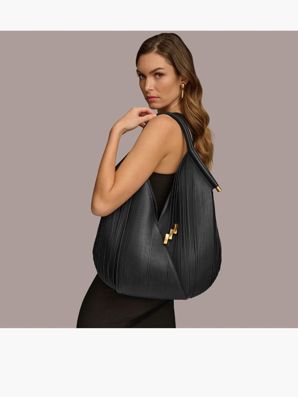 Donna Karan New York Black Baldwin Pleated Hobo Shoulder Bag Large - Picture 12 of 17